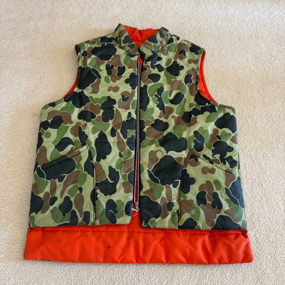 Vintage Duck Camo & Orange Reversible Vest LARGE